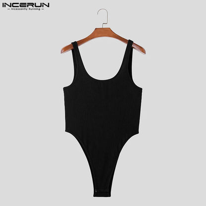 Sexy Stylish Style Bodysuits INCERUN Men's Homewear Jumpsuits Fashion Texture Fabric Design Solid Sleeveless Rompers S-5XL 2023