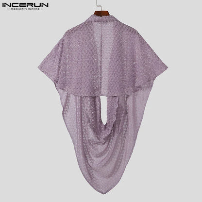 INCERUN Tops 2024 American Style Handsome New Mens Tassel Jacquard Design T-shirts Stylish Hot Selling Swing Neck Camiseta S-5XL