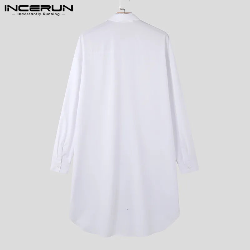 INCERUN Tops 2024 Style coréen Beau Nouveau Hommes Ourlet irrégulier Chemises mi-longues Décontractées Streetwear Mâle Solide Lâche Chemisier S-5XL