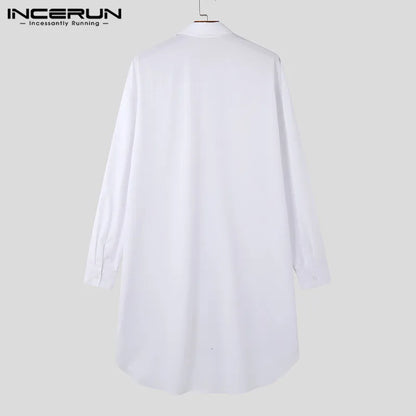 INCERUN Tops 2024 Korean Style Handsome New Mens Irregular Hem Mid Length Shirts Casual Streetwear Male Solid Loose Blouse S-5XL