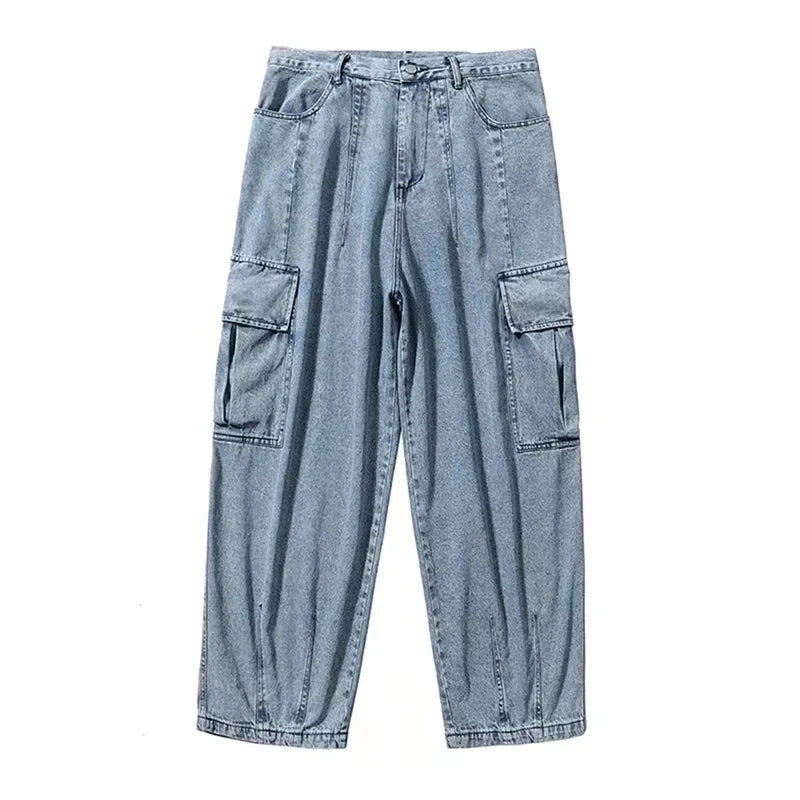 HOUZHOU Baggy Jeans Trousers Male Denim Pants Black Wide Leg Pants Men's Jeans Oversize Cargo Korean Streetwear Hip Hop Harajuku