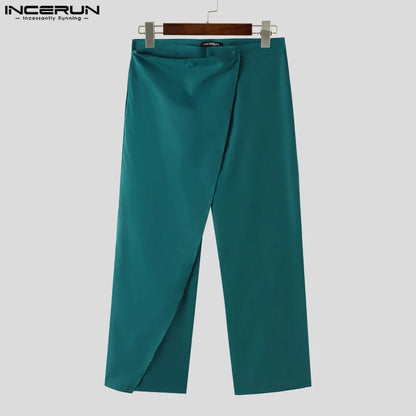 INCERUN 2024 Korean Style Trousers New Men Solid Patchwork Design Long Pants Leisure Streetwear Male Hot Selling Pantalons S-5XL