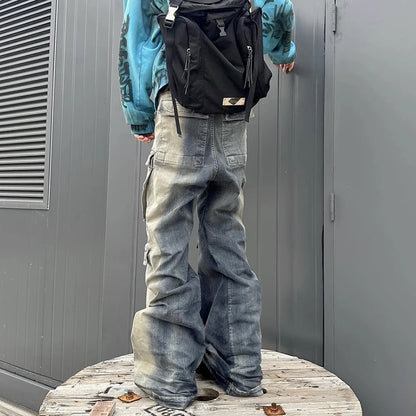 Jean à cordon de serrage multi-poches style RO pour homme, pantalon en denim ample et surdimensionné style Harajuku, streetwear, Y2K