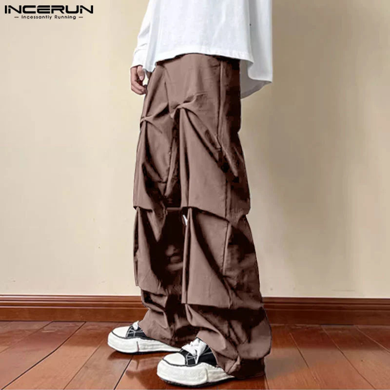 INCERUN 2024 Korean Style Trousers Men's Deconstructive Design Pants Casual Streetwear Solid Alll-match Wide Leg Pantalons S-5XL