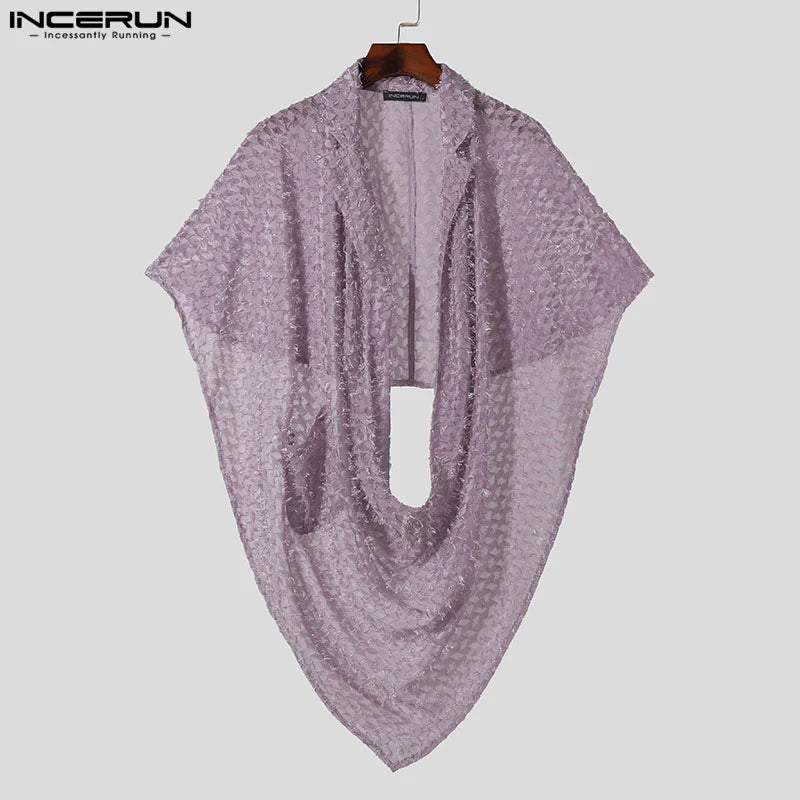 INCERUN Tops 2024 American Style Handsome New Mens Tassel Jacquard Design T-shirts Stylish Hot Selling Swing Neck Camiseta S-5XL