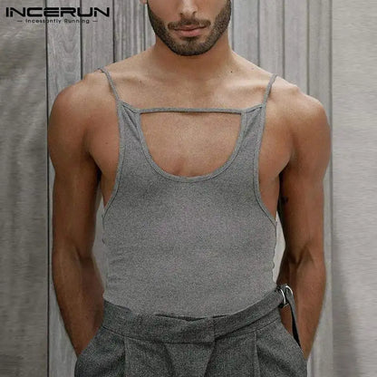 INCERUN Tops 2022 American Style New Men's Sexy Leisure Vests Casual Streetwear Tank Tops Male Solid Comfortable Waistcoat S-5XL