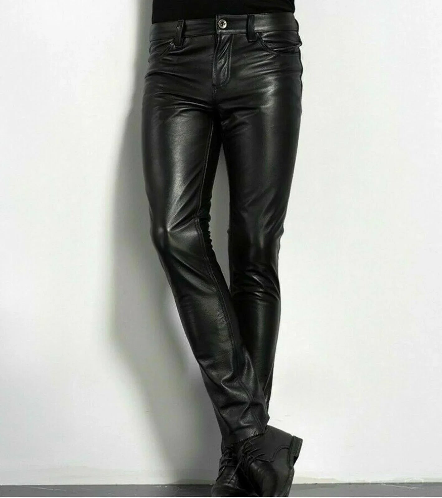 Choice PU-Lederhose Herrenmode Rock Style Nachtclub Tanzhose Herren Kunstleder Slim Fit Skinny Motorradhose