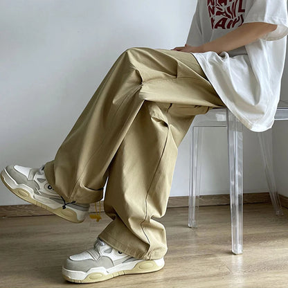 HOUZHOU Parachute Pants Men Japanese Wide Leg Trousers Male Summer Loose Casual Quick Drying Streetwear Hip Hop Pleated