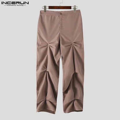 INCERUN 2024 Korean Style Trousers Men's Deconstructive Design Pants Casual Streetwear Solid Alll-match Wide Leg Pantalons S-5XL