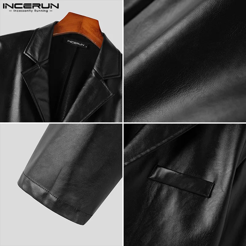 INCERUN Tops 2023 Koreanischen Stil Hübscher Herren Kurze Lederjacken Anzug Casual Streetweat Männliche Langarmjacken Blazer S-5XL