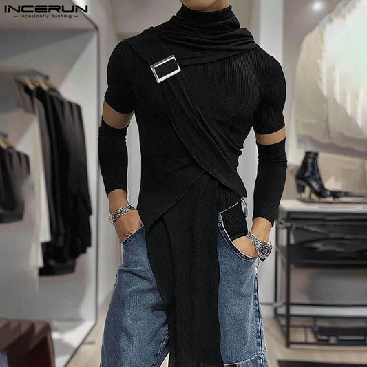 Fashion Well Fitting Tops INCERUN 2024 Men's Deconstruction Design Solid T-shirts Casual Streetwear Long Sleeved Camiseta S-5XL