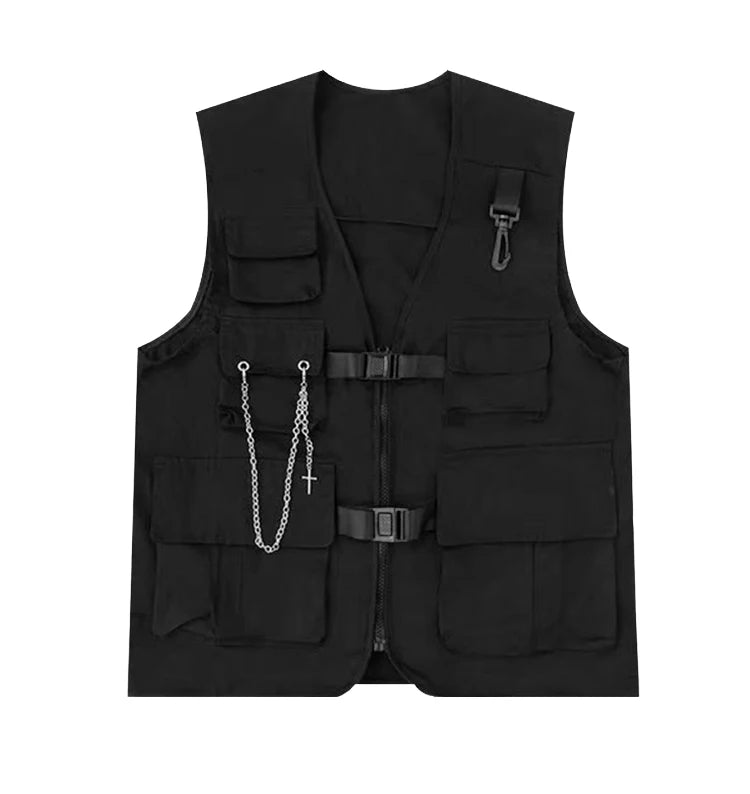 HOUZHOU Techwear Herren Shorts Set Tank Top Männer Cargo Punk Rave Weste Männliches Hemd Streetwear Hip Hop Hippie Männer Kleidung Taschen