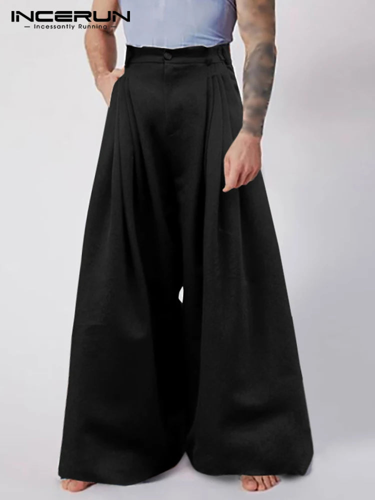 INCERUN 2024 Neue Männer Mode Casual Pantalons Solide Alle-spiel Einfache Männliche Baggy Hohe Taille Hose Tiefem Schritt Lange Hosen s-5XL