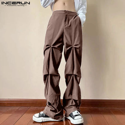 INCERUN 2024 Korean Style Trousers Men's Deconstructive Design Pants Casual Streetwear Solid Alll-match Wide Leg Pantalons S-5XL