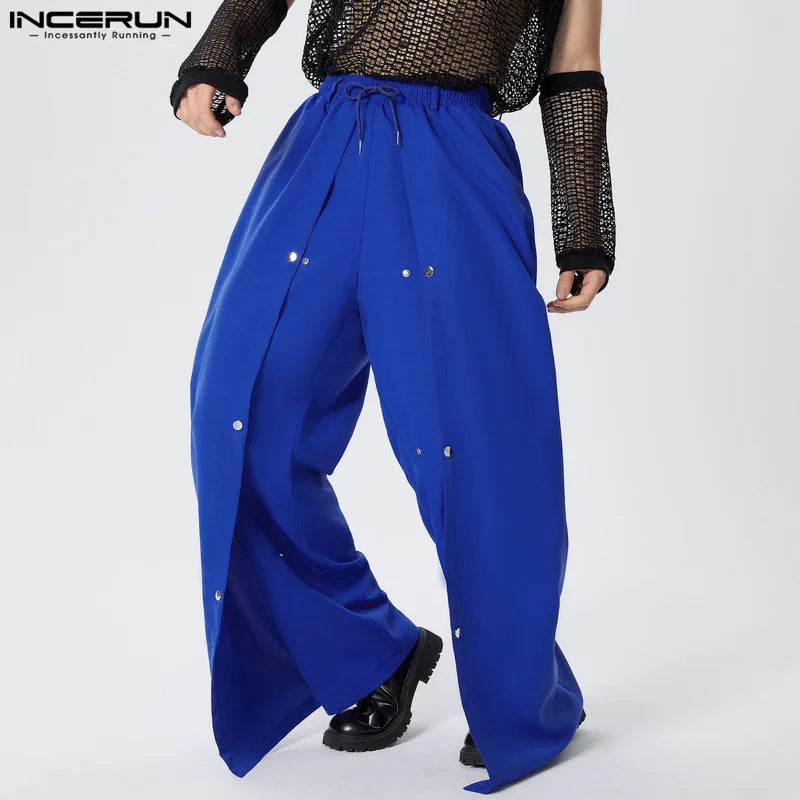 INCERUN 2024 American Style Fashion Pantalons Men Deconstruct Design Wide Leg Pants Male Solid Comfortable Straight Leg Trousers