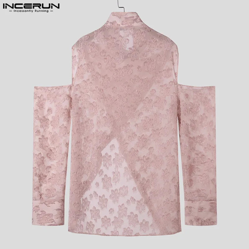 INCERUN Tops 2024 American Style Handsome New Mens Tassel Feather Jacquard Shirts Casual Irregular Hem Long Sleeved Blouse S-5XL