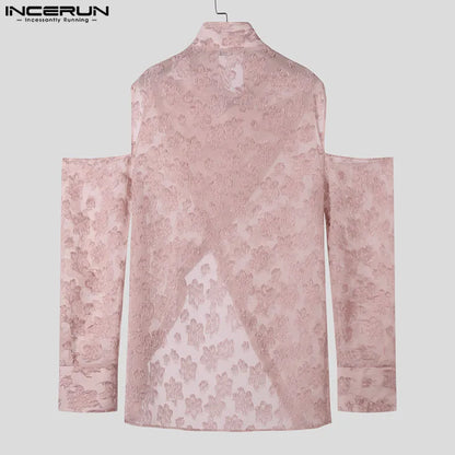 INCERUN Tops 2024 American Style Handsome New Mens Tassel Feather Jacquard Shirts Casual Irregular Hem Long Sleeved Blouse S-5XL