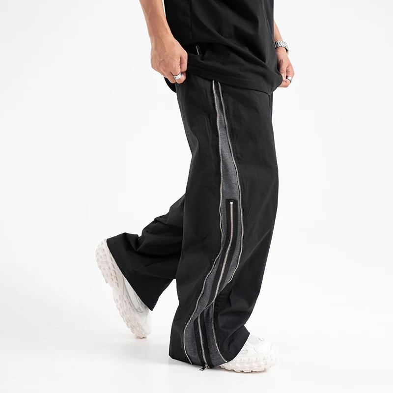 HOUZHOU Baggy Sweatpants Men Wide Leg Pants Sports Tracksuit Zipper Slit Oversize Joggers Trousers Male Casual Streetwear