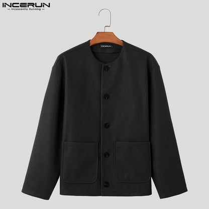 INCERUN Tops 2023 Korean Style Men's Solid Well Fitting Jackets Autumn Winter Casual Streetwear Long Sleeved Jackets Coats S-5XL