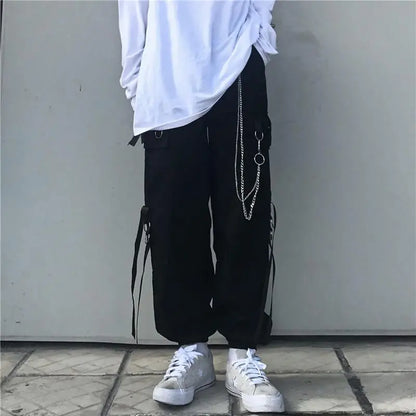 HOUZHOU Techwear Pant Sets Men Punk 3 Piece Outfits Black Cargo Pants Long Sleeve Shirts Korean Streetwear Hip Hop Spring