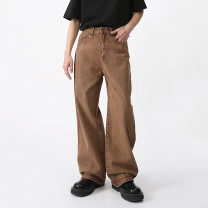 IEFB Men's Wear New Coffee Casual Denim Trousers Spring Loose Simple 2023 Vintage Wide Leg Male Jeans Korean Fashion 9A6953