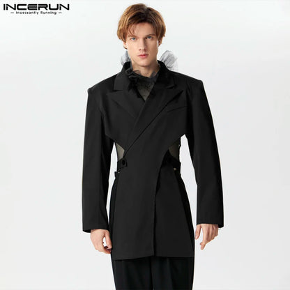 INCERUN Tops 2024 American Style Fashion Men's Cross Hollow Design Suit Coats Casual Personality Solid Long Sleeved Blazer S-5XL