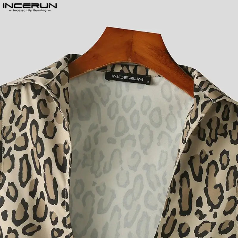 Men's Tank Tops Leopard Printing V Neck Sleeveless Lace Up Men Clothing Summer Streetwear 2024 Fashion Male Vests INCERUN S-5XL