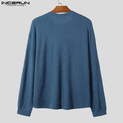 INCERUN Tops 2024 Style coréen Nouveaux hommes Solide O-cou Pull ample Mode Simple Tricoté Cardigan À Manches longues Pull S-5XL