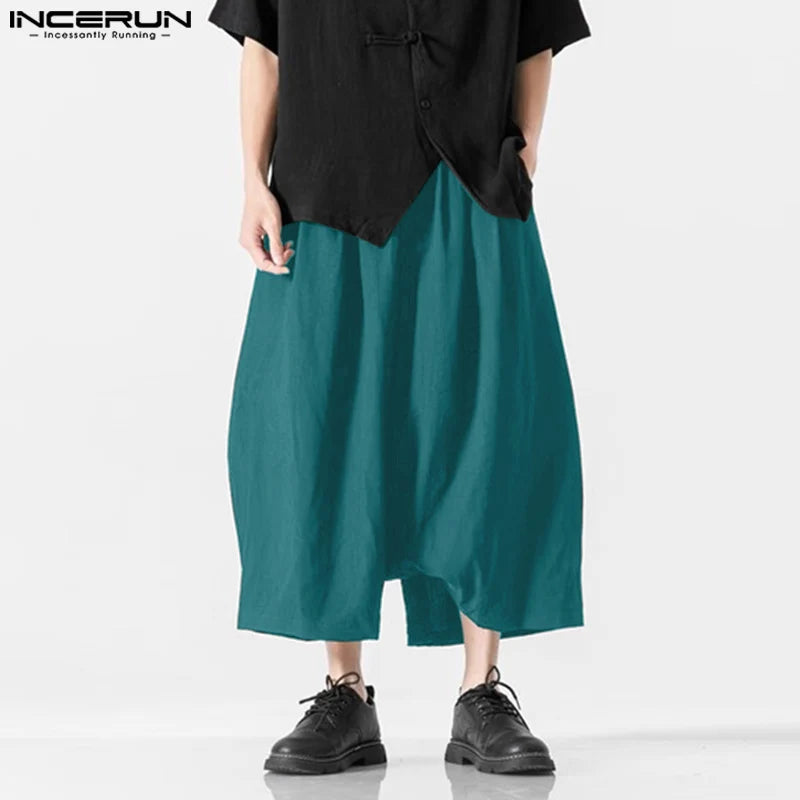 INCERUN 2024 Korean Style Trousers Stylish Men's Solid Wide Leg Lantern Pants Leisure Streetwear Loose All-match Pantalons S-5XL