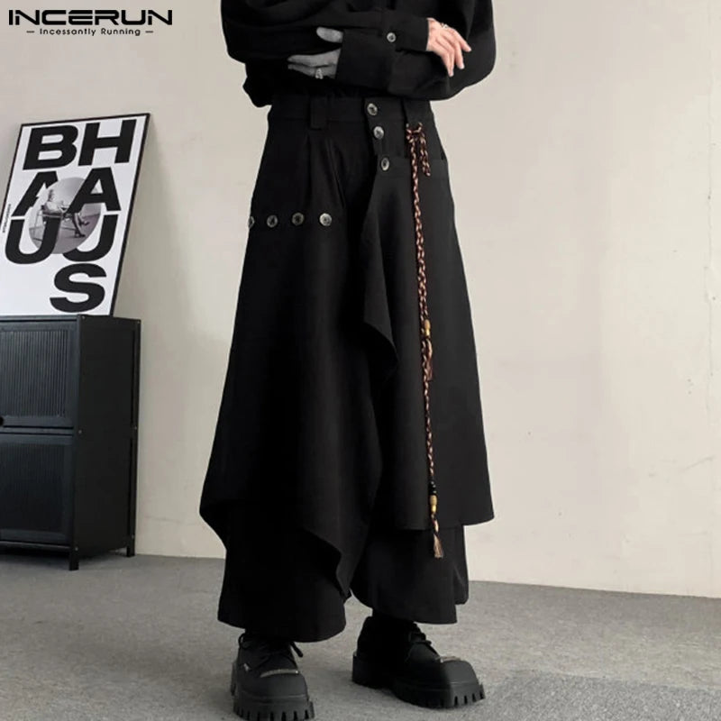 INCERUN 2024 Koreanische Stil Pantalons Herren Lose Retro Unregelmäßigen Design Lange Hosen Freizeit Streetwear Männlichen Breiten Bein Hosen S-5XL