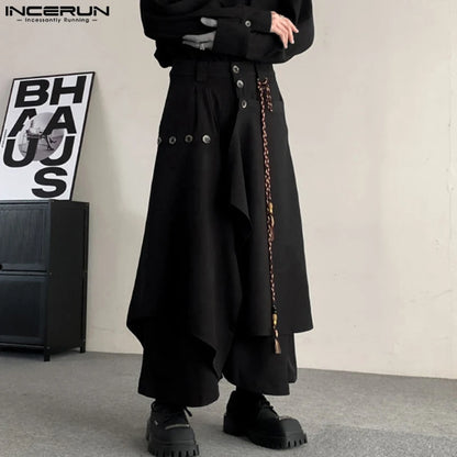 INCERUN 2024 Korean Style Pantalons Mens Loose Retro Irregular Design Long Pants Leisure Streetwear Male Wide Leg Trousers S-5XL