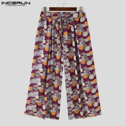 Fashion Well Fitting Men Pantalons INCERUN Dragon Printed Pattern Trousers Casual Personality Male Straight Leg Loose Pant S-5XL