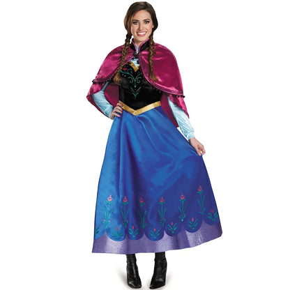 Frozen Anna Princess Long Dress Adults Snow Queen Elsa Cosplay Costume Fairy Tale Party Dresses for Women Halloween Fancy Dress