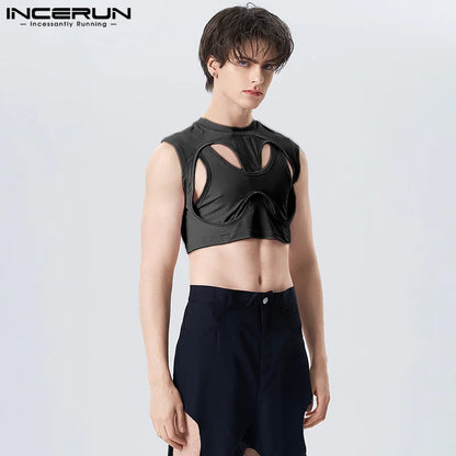 Party Nightclub Style Tops INCERUN New Men Hollowed Layered Short Tank Tops Casual Streetwear Male Solid Hot Selling Vests S-5XL