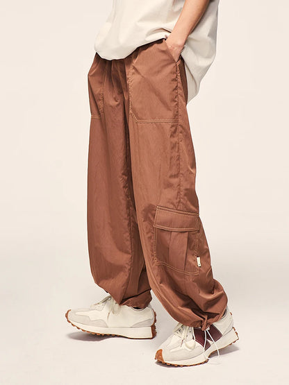 HOUZHOU Cargo Parachute Pants Men Wide Leg Trousers Male Oversize Casual Loose Summer Streetwear Hip Hop Pocket Safari Style