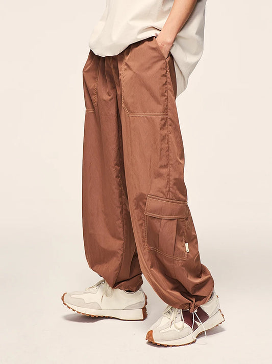 HOUZHOU Cargo Parachute Pants Men Wide Leg Trousers Male Oversize Casual Loose Summer Streetwear Hip Hop Pocket Safari Style