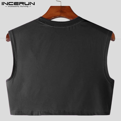 Hauts de style boîte de nuit de fête INCERUN nouveaux hommes creux superposés courts débardeurs décontractés streetwear mâle solide vente chaude gilets S-5XL