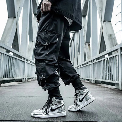 HOUZHOU Schwarze Cargohose für Herren, Jogger, Hip Hop, Techwear-Hose, Hippie-Cargohose für Herren, Streetwear, Übergröße, Taschen, Übergröße