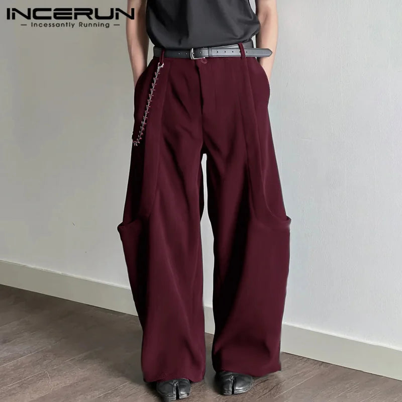 INCERUN 2024 Hosen im koreanischen Stil Mode für Männer Dekonstruktives Design Lange Hosen Casual Streetwear Einfache feste Pantalons S-5XL