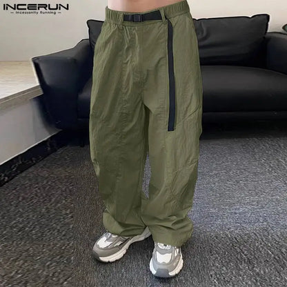 INCERUN 2024 Hose im koreanischen Stil, stilvolle neue Herrenhose mit lockerem, geradem Bein, lange Hose, lässiger Stadtspaziergang, solide Cargo-Pantalons, S-5XL