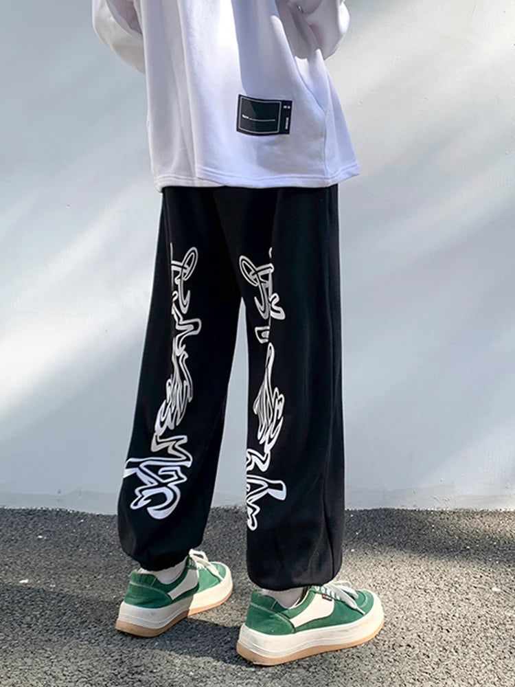 HOUZHOU Hip Hop Gothic Schwarze Jogginghose Herren Übergröße Y2K Grunge Kpop Baggy Hose Harajuku Grafik Sporthose Männlich