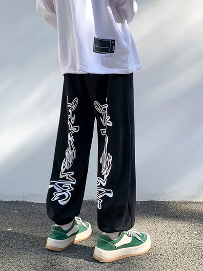 HOUZHOU Hip Hop Gothic Black Jogging Sweatpants Men Oversize Y2K Grunge Kpop Baggy Trousers Harajuku Graphic Sports Pants Male