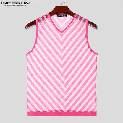 INCERUN Tops 2024 American Style Fashion Mens Irregular Inverted V-Shaped Vests Personality Male Thin Sleeveless Tank Tops S-5XL