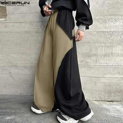 INCERUN 2024 Korean Style Trousers Stylish Men Contrast Deconstruction Design Pantalons Leisure Street Splicing Long Pants S-5XL