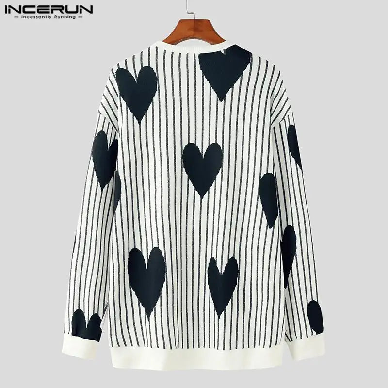 Stilvolle Oberteile im lustigen Stil INCERUN Herren Camiseta mit Love Stripe Printing Casual Streetwear Männliche All-Match-Langarm-T-Shirts S-5XL