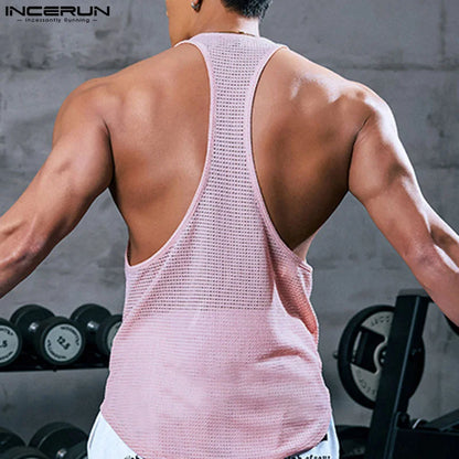 INCERUN Tops 2024 Korean Style Fashion Men Breathable Mesh I-shaped Vests Summer Sexy Streetwear Thin Sleeveless Tank Tops S-5XL