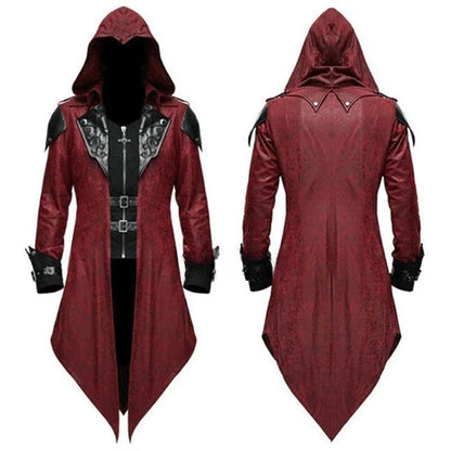 2-farbiges Assassinen-Cosplay, mittelalterlicher Mann, Streetwear, Kapuzenjacken, Outwear-Kostüm, Edward Assassins Creed, Halloween-Kostüm