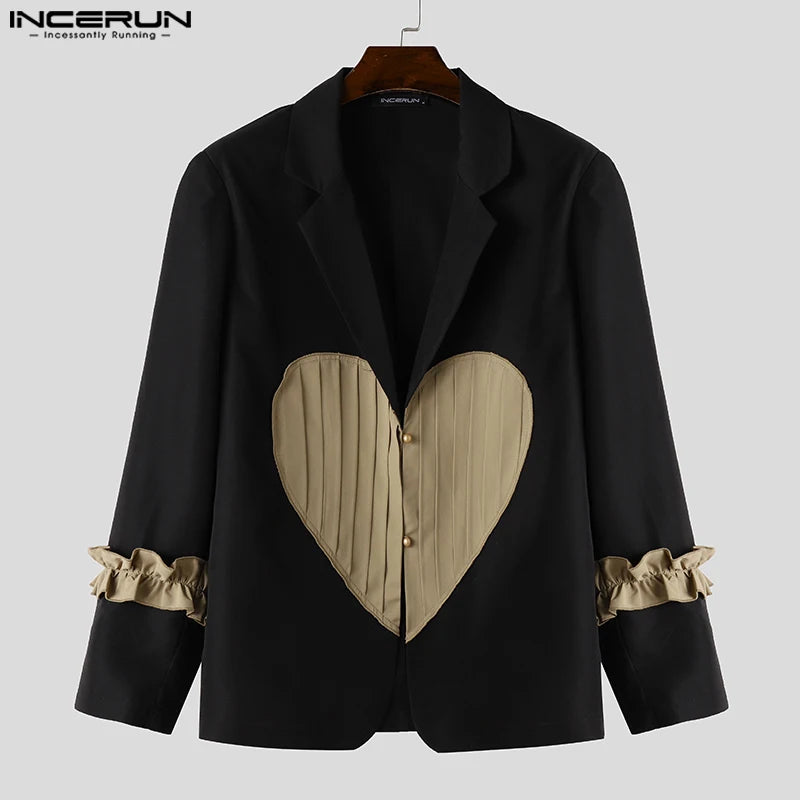 Mode Lässig Stil Tops INCERUN Neue Herren Herz Spleißen Muster Anzug Mäntel Schöner Männlicher Heißer Verkauf Langarm Blazer S-5XL