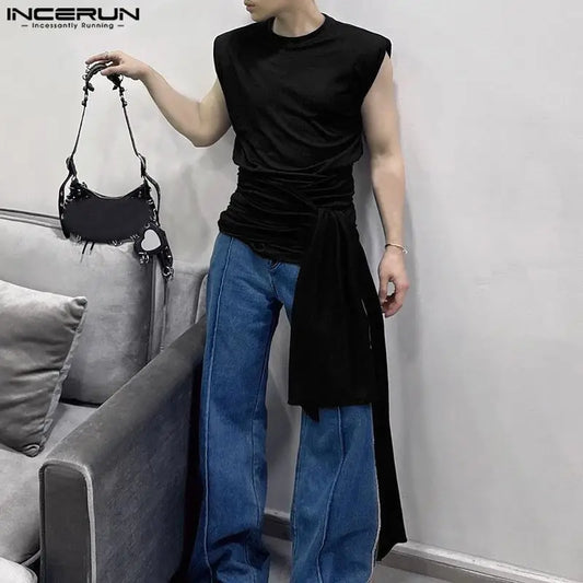 INCERUN Tops 2024 Koreanische Stil Neue Männer Gestrickte Strap Design Westen Casual Streetwear Männlichen Solide Alle-match Farbe Tank tops S-5XL