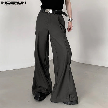 INCERUN 2024 Korean Style Trousers Fashion Men's Deconstruction Design Solid Long Pant Streetwear Loose Wide Leg Pantalons S-5XL